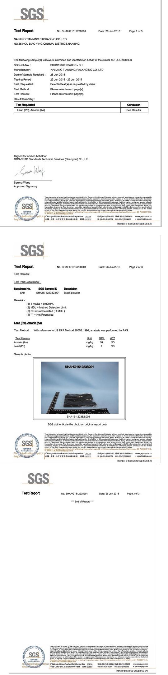 Food with The Food Deoxidizer Chemical Auxiliary Agent Paida