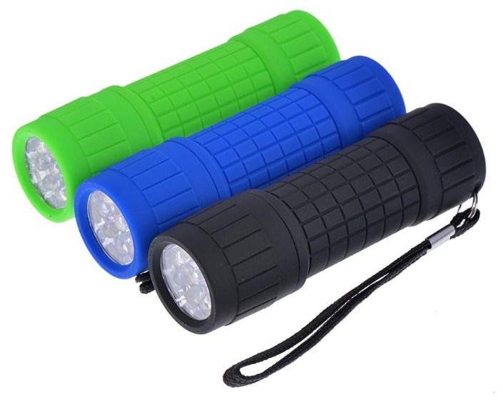 Multicolor Mini 9 LED Rubber Flashlight Plastic LED Flashlights Cheap Flashlight