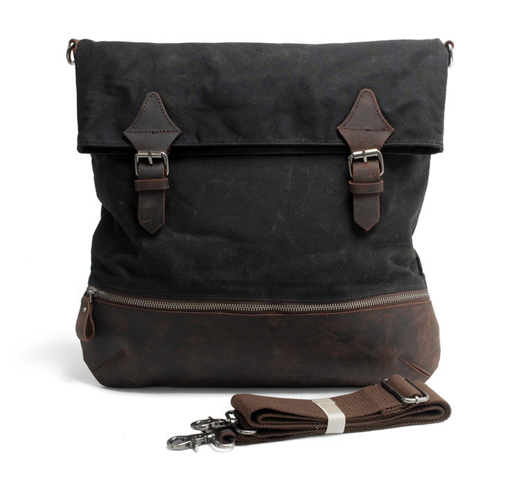 Fashion Design Water Proof Canvas Shoulder Bag Genuine Leather Leisure Travel Bag (RS82052K)