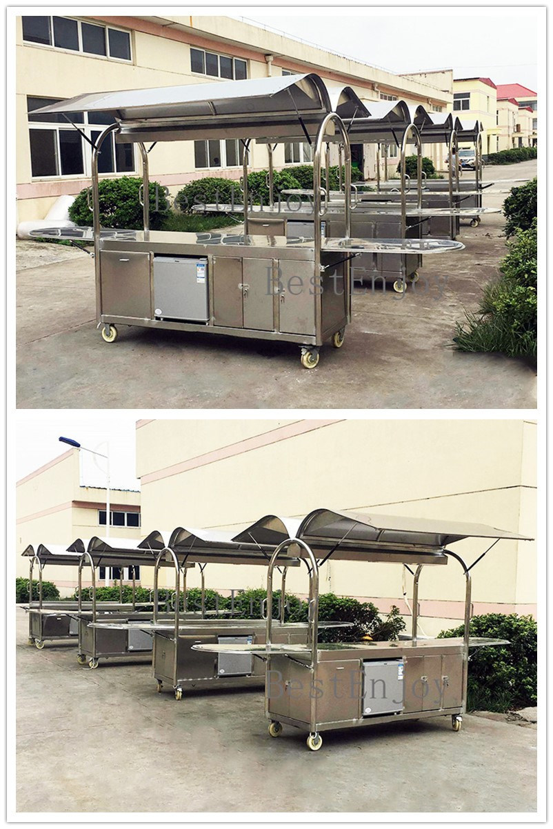 Mobile Hand Push Stainless Steel Hot Dog Cart