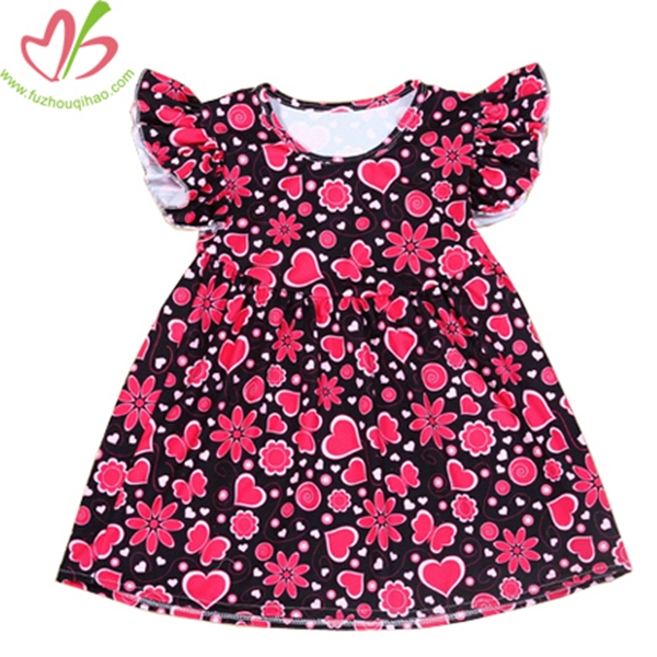 Latest Design Baby Frock Full Print Flowers Dress Little Girl Tops Wear