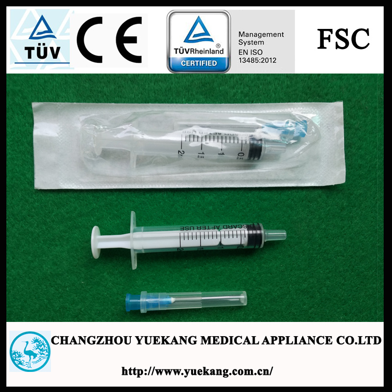 Luer Slip, PE Bag, Sterile Disposable Syringe with Hypodermic Needle