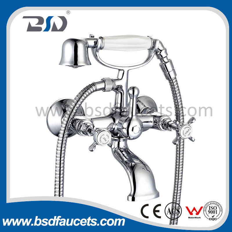 Two Brass Handles Luxury Bathroom Bath Shower Faucet with Handshower