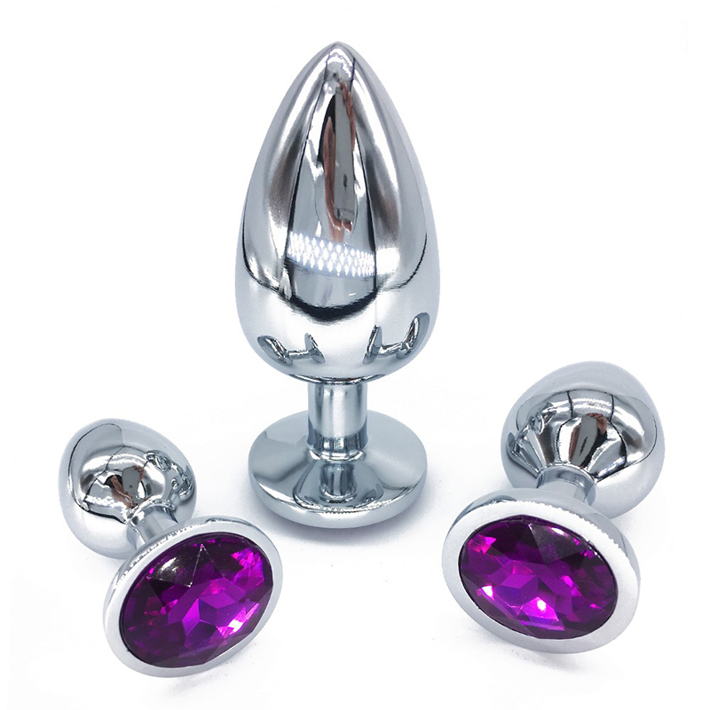 Anal Sex Toys 3PCS/Set for Adult Booty Beads with Pink Color Crystal S/M/L Sizes Stainless Steel Metal Anal Plug