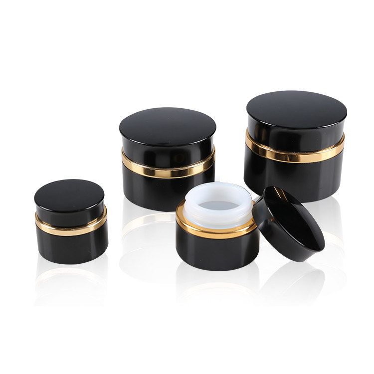 New Products Outer Aluminum Inner PP or Glass 5g 15g 30g 50g Black/Red Aluminum Jar with Gold Ring