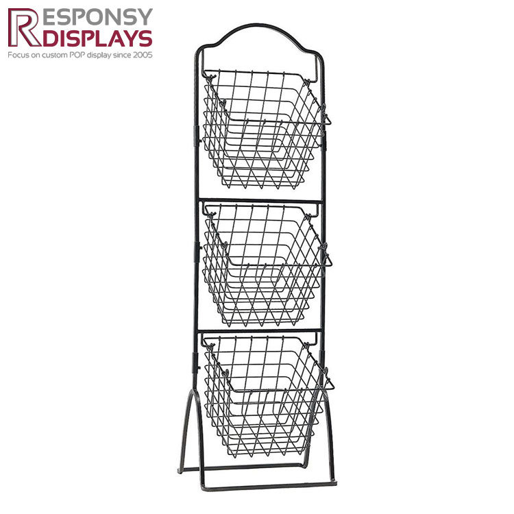 Floor Standing Removable Fruit Display Wire Metal Basket