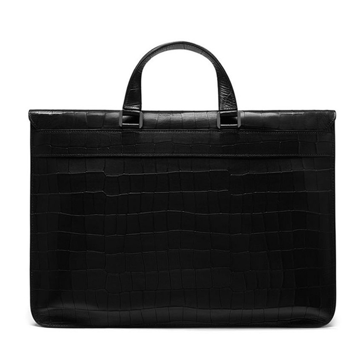 High End Black Croc Grain Leather Business Briefcase Bag