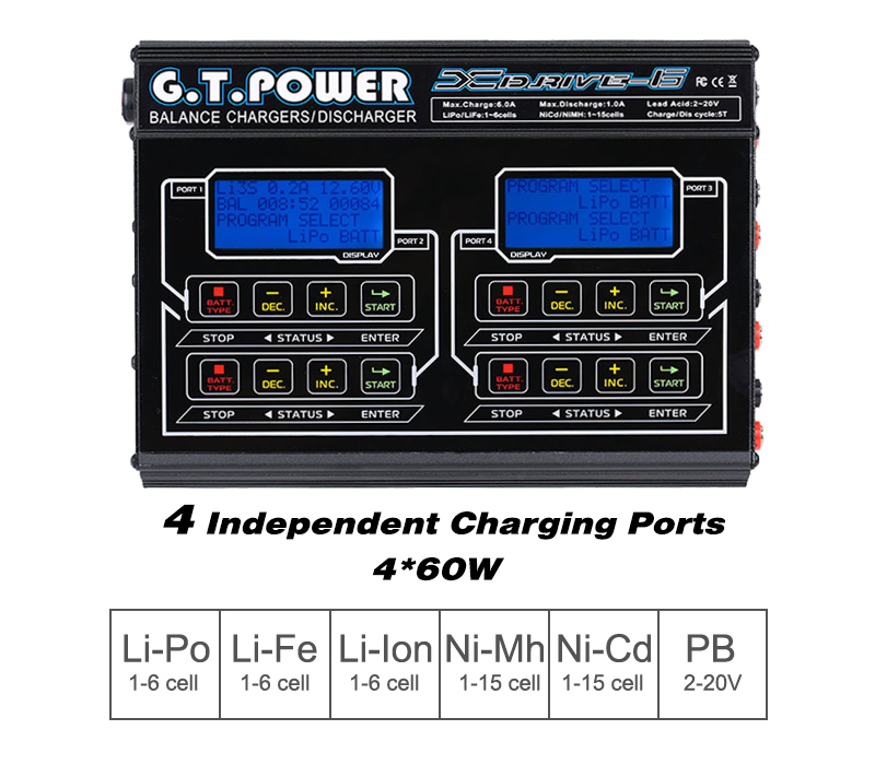 911120- Xdrive-6 4*60W Liio/Lipo/Life/NiMH/NiCd Battery Balance Charger/Discharger