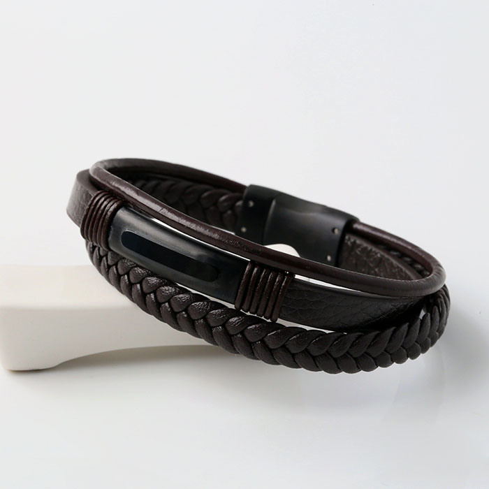 Stainless Steel Leather Jewelry Male Bracelet