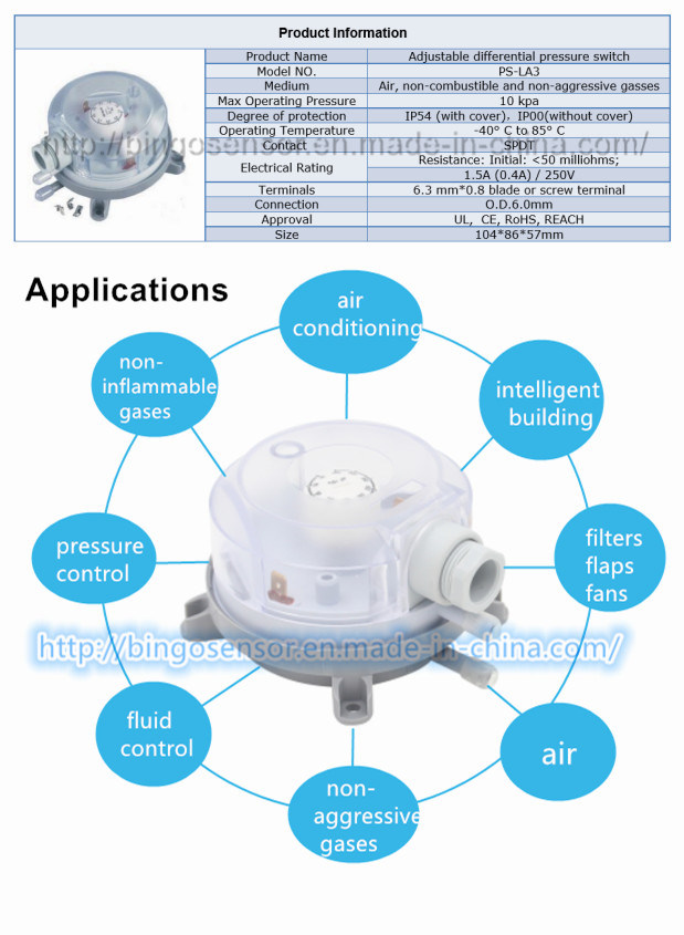 Low Differential Pressure Switch for Air, Gas