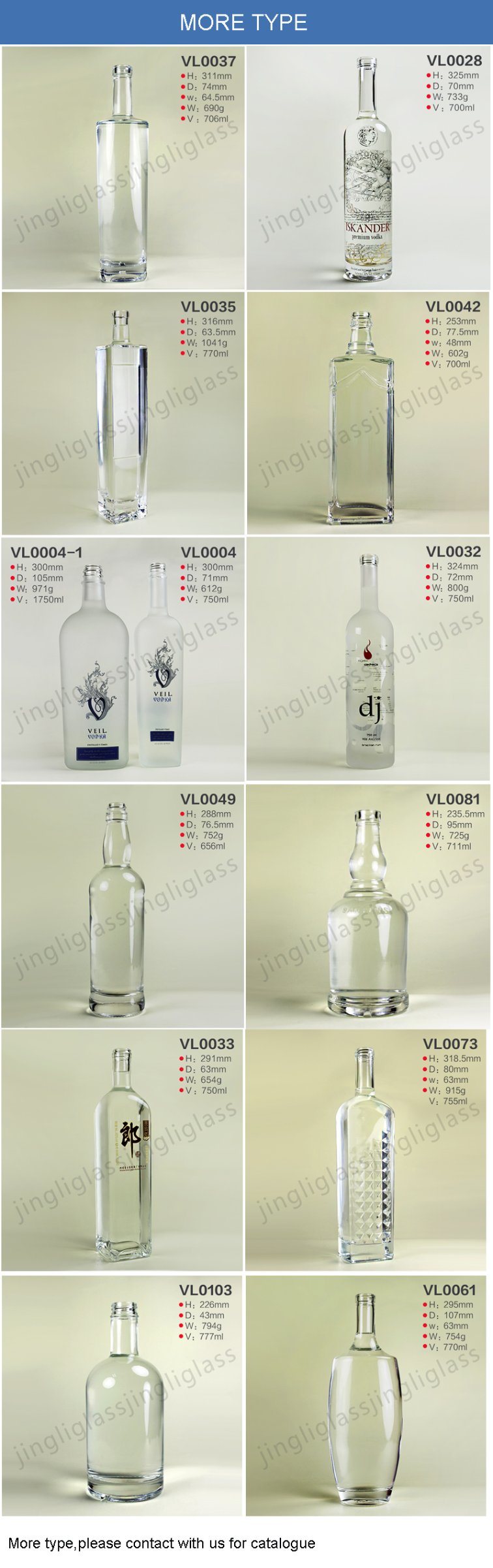 Chinese Company Wholesale Empty Whisky, Vodka, Alcohol, Liquor Glass Bottles Container