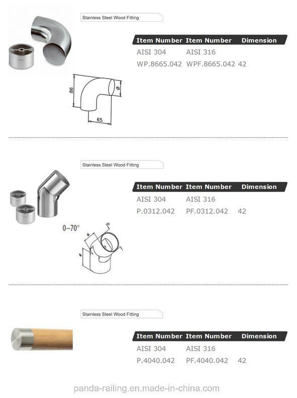 Stainless Steel Wood Fitting / Adapter for Wooden Handrail / Balustrade Fitting/End Cap