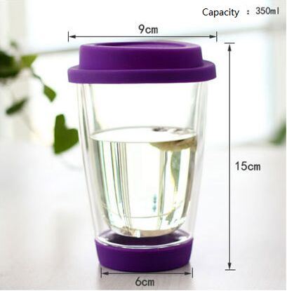 350ml Double Layer Glass Coffee Cup with Silicone Cup Lid for Promotion