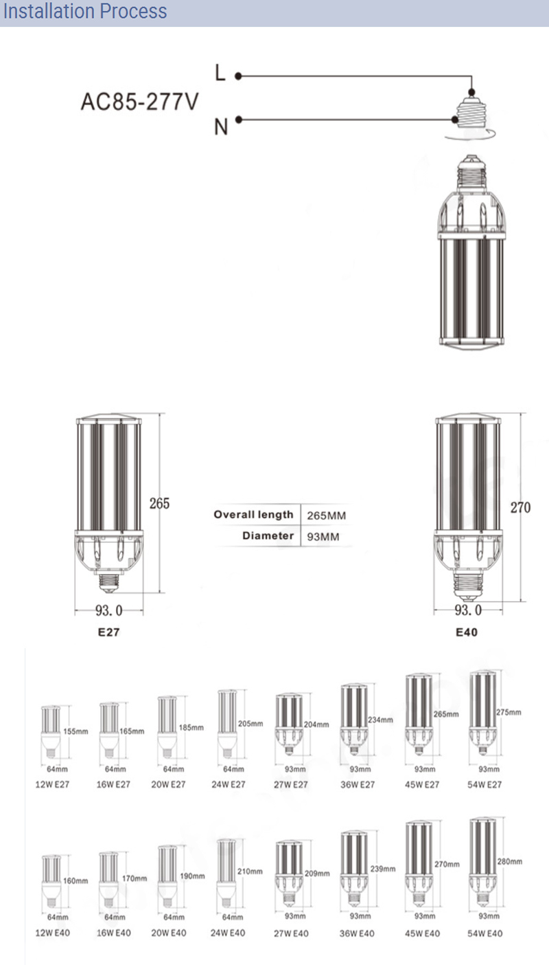 80W 100W 120W 150W Street Bulb E27 E39 E40 LED Corn Light