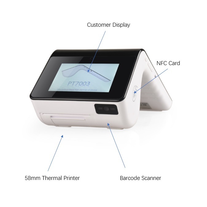 PT7003 Commercial POS Terminal with WiFi 4G Bluetooth Touch Screen and Handhold Printer