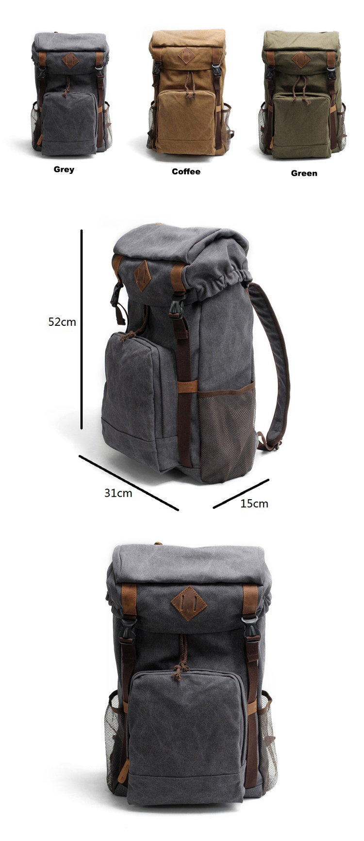 Wholesale Price Large Capacity Waxy Canvas Mens Hiking Backpack