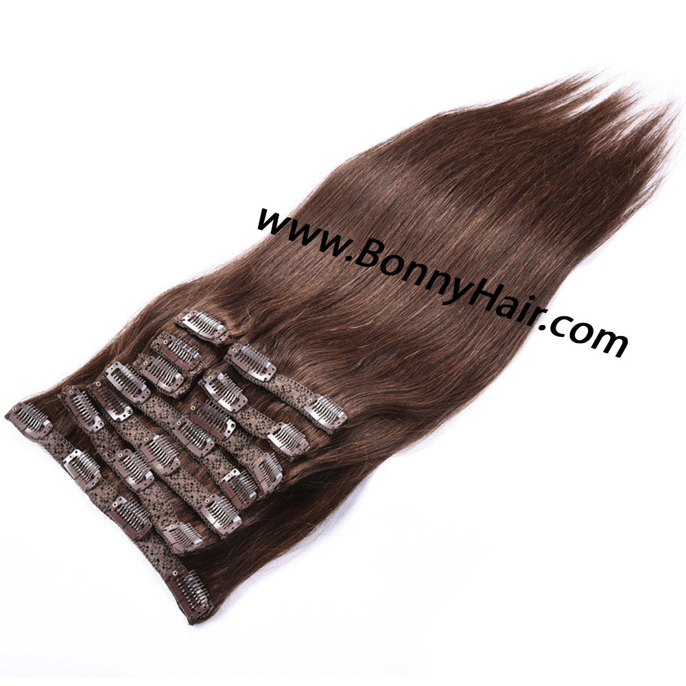 Brazilian Virgin Human Hair Dark Color Clip in Hair Extension with Lace Sewn