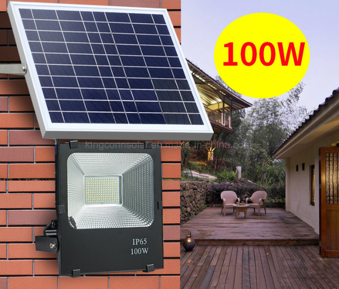 Recharegeable 50W/100W Outdoor Solar Panel Powered LED Flood Light for Street Lawn Lighting