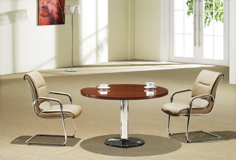 Round Shape Small Wood Meeting Confee Table with Metal Base (H201)