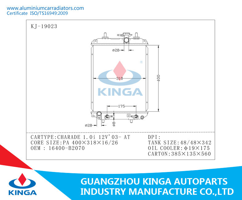 Auto Engine Cooling Use Radiator for Charade 1.0I 12V 03 at