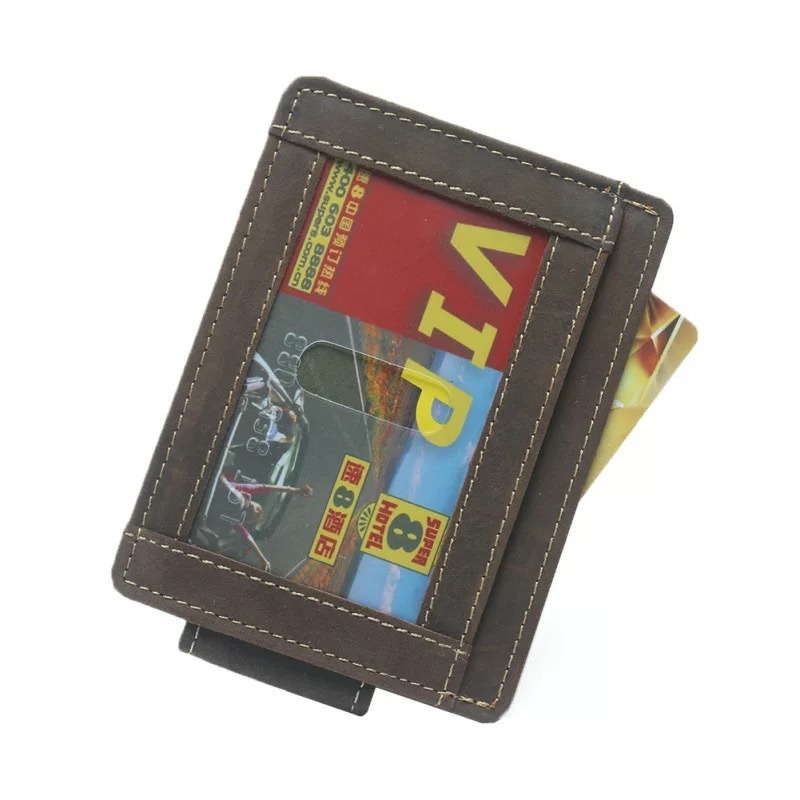 Vintage Leather Credit Card Holder Slim Mini Wallet Magnet Money Clip Wallet