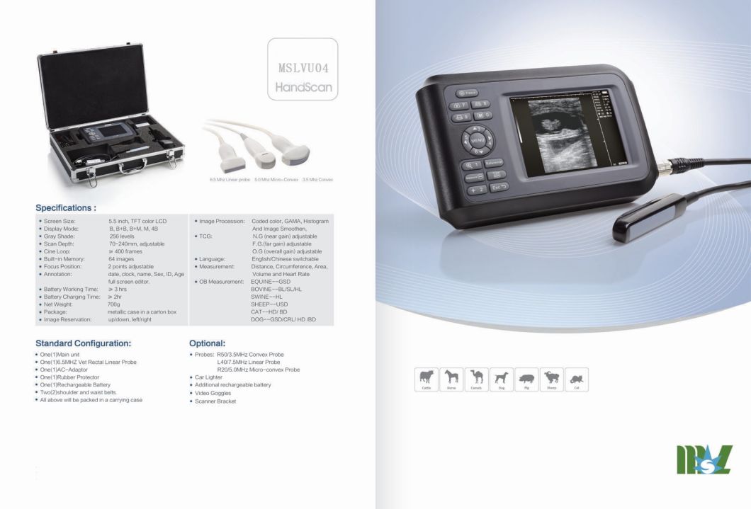 Portable Animal Palmtop B&W Ultrasound Machine /Medical Equipment /Veterinary Ultrasound Scanner (MSLVU04)