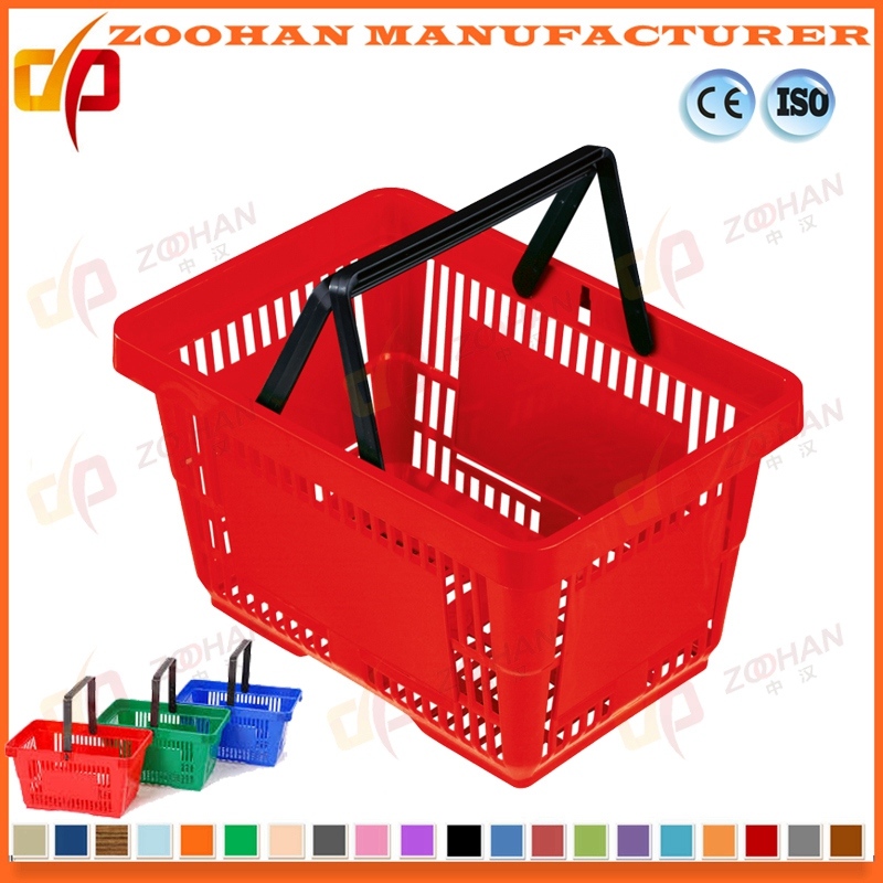 Standard Supermarket Plastic Double Handle Carry Shopping Basket (Zhb61)