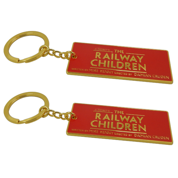 Custom Rectangle Gold with Red Enamel Promotion Key Ring