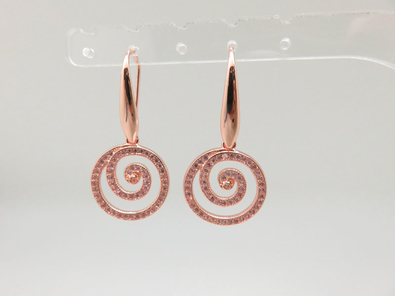 OEM Rhinestone Jewelry 14K/18K Rose Gold Circle Vortical Pendant Earrings with Zircon Stone