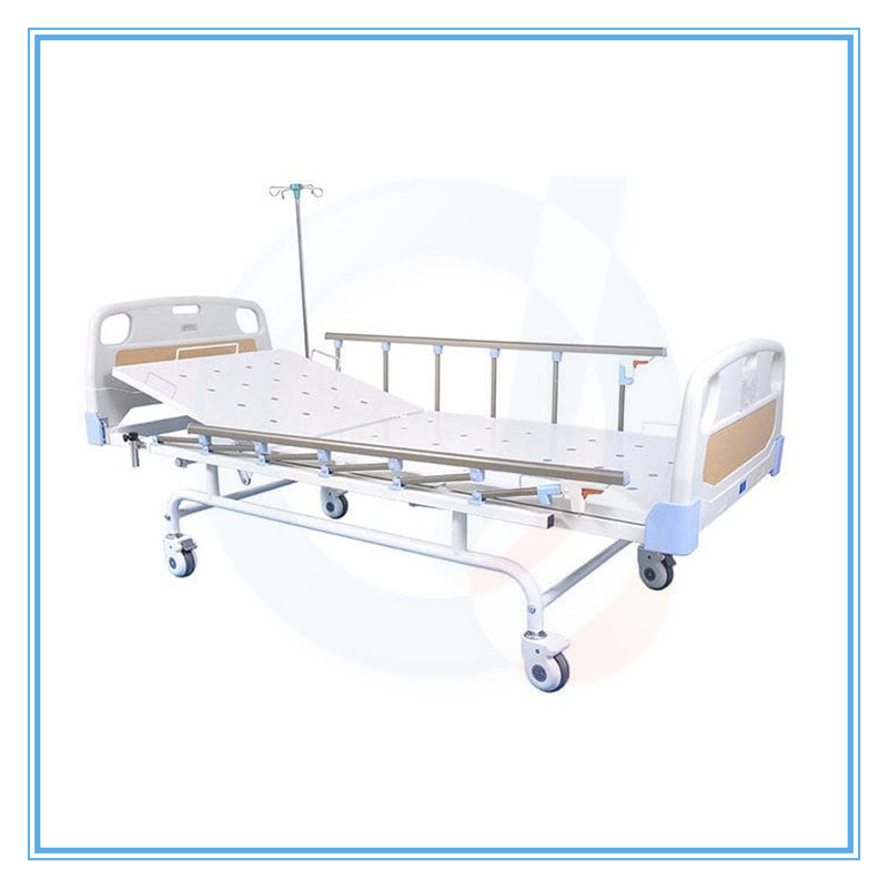 Manual Hospital Nursing Bed / Portable ICU Patient Bed with Foldaway Aluminum Alloy Guardrail