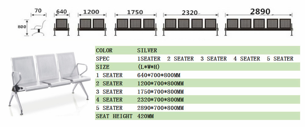 Steel Public Bench Hospital Visitor Airport Chair 3 Seater A63#