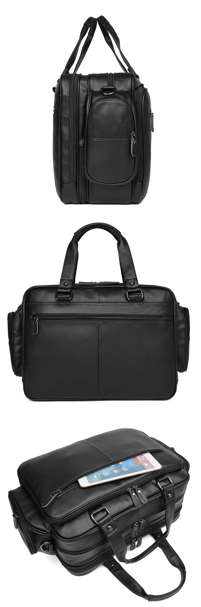 Factory Price Custom Design Black Leather Handbag Large Capacity Leather Men Briefcase