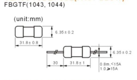 6.35X32 Size 250V/250V Glass Tube Fuses