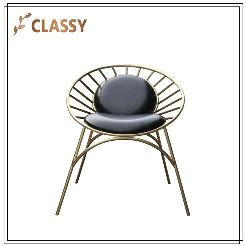 Cream Black Veins Golden Stainless Steel Frame Leisure Chair