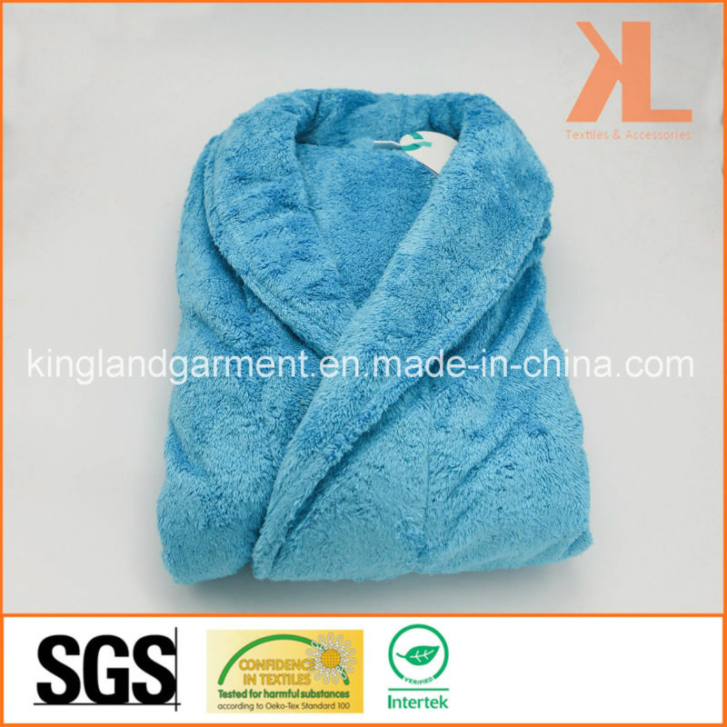 Hotel Supplies Polyester Plain Blue Shower Bathrobe