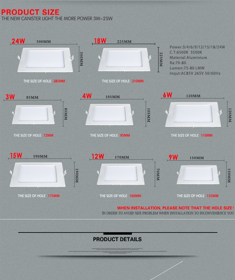 Factory Price 3W Square LED Panel Light with High Quality