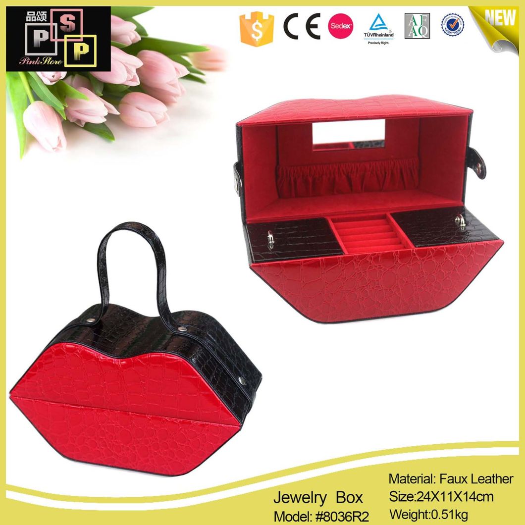 Creative Fashion Lip Shape Faux Leather Jewelry Storage Box (8036)