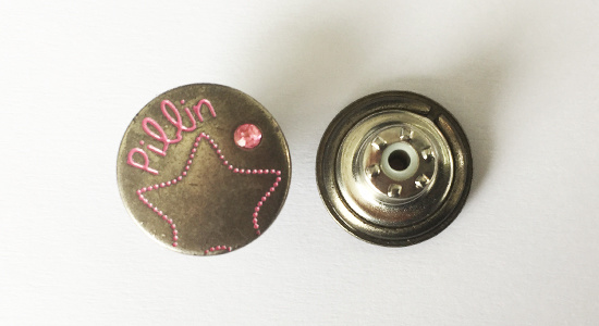 15mm Anti Silver Metal Alloy Shank Button with Pink Stone for Garments