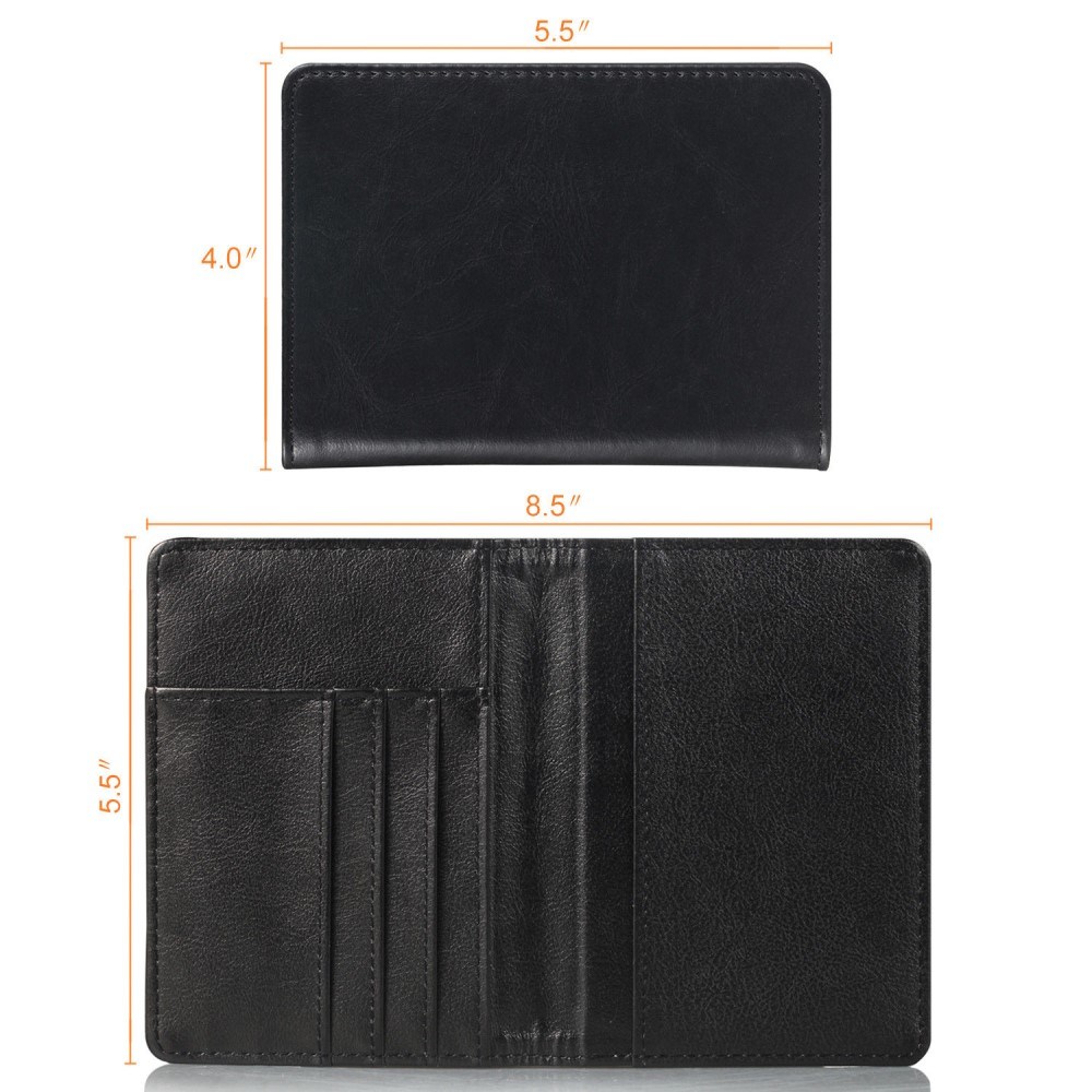 Black PU Leather 2 Fold Personalized Passport Cover Holder