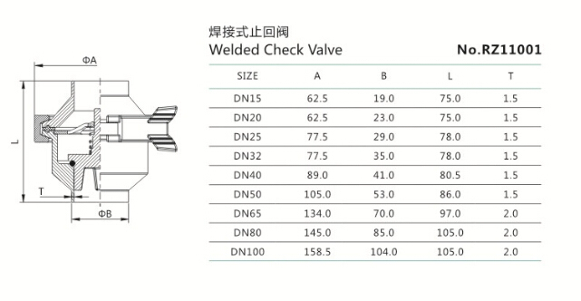 Sanitary Stainless Steel Welded Check Valve