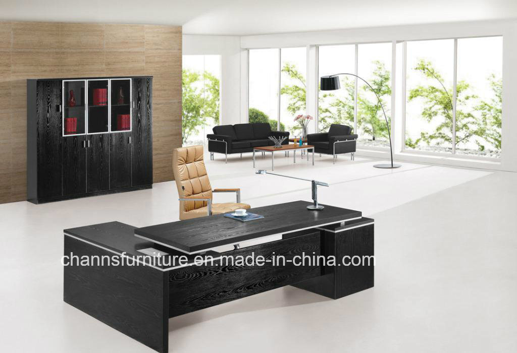 Fashion Black L Shape Office Table with Side Desk (CAS-MD18A16)