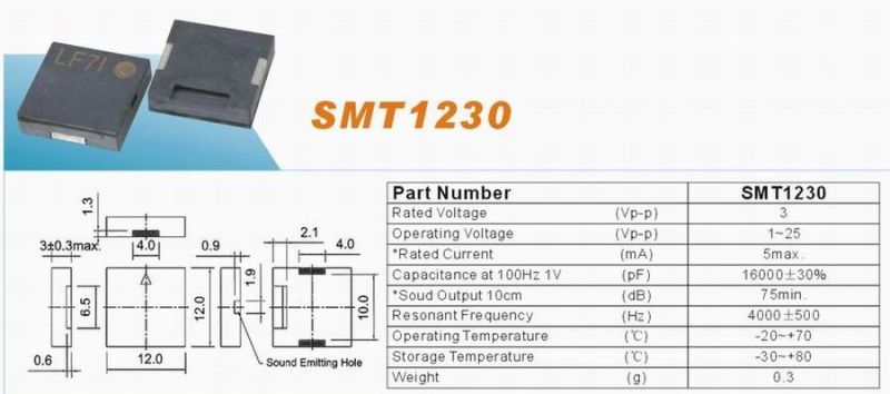 Higt Quality 1.5V 95dB 12.0*3.0mm Piezo Buzzer