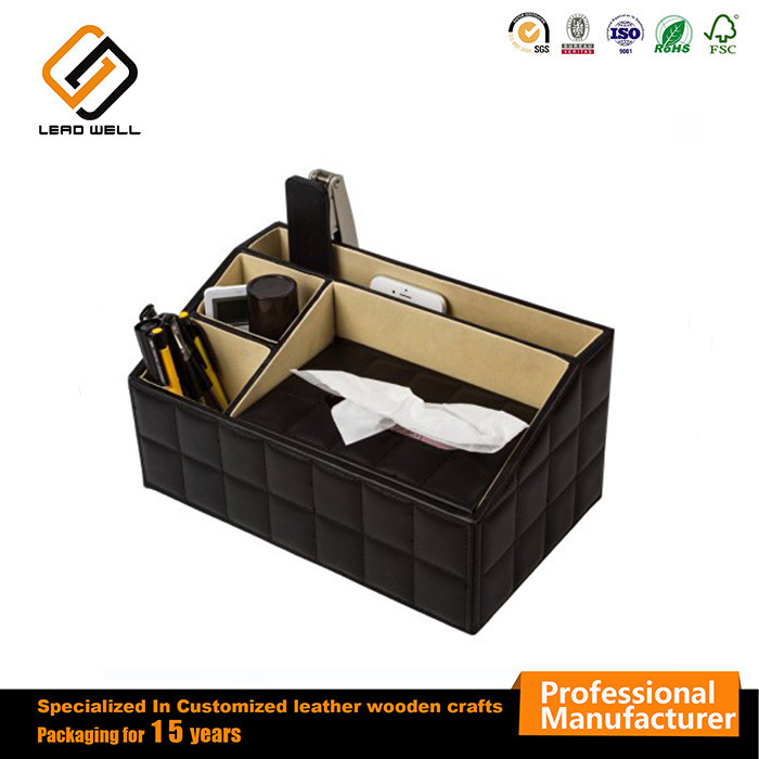 PU Leather 3 Storage Compartments with Tissue Box