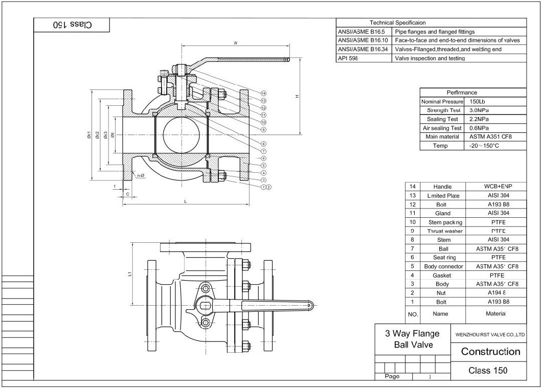 Stainless Steel 3 Way Flange Direct Mounting Pad Ball Valve