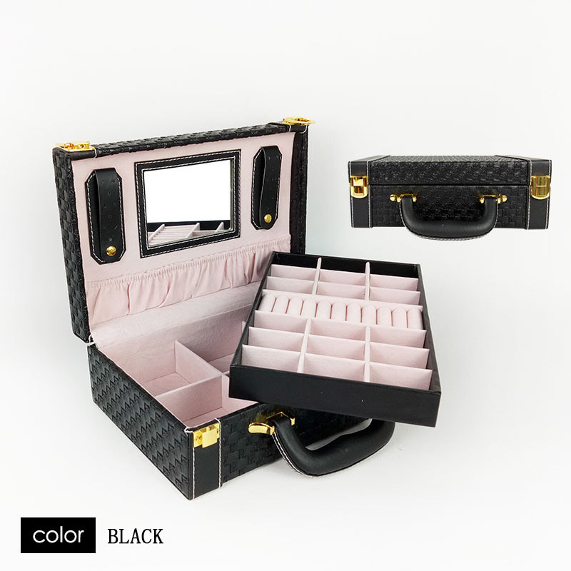 Wholesale Hot Sale Black PU Leather Fashion Jewelry Box with Mirror for Jewelry