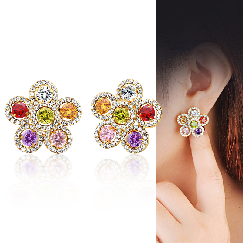 Newest Design Fashion Jewelry Gold Plated Copper Zircon Earrings