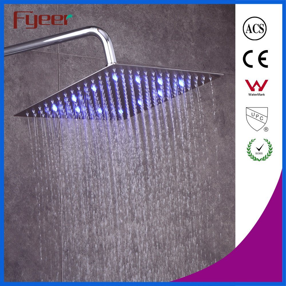 Fyeer 12 Inch Ultrathin Brushed Shower Head LED Overhead Shower