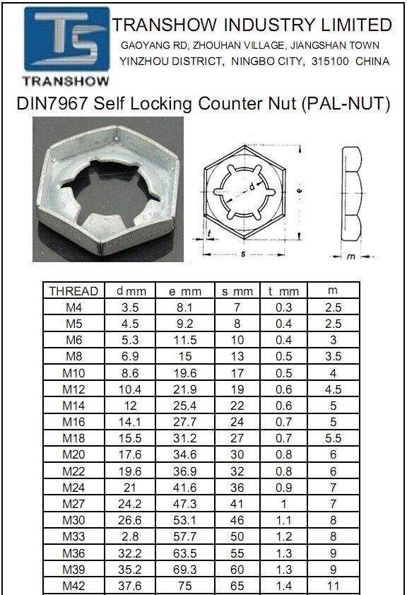 China HDG DIN7967 Self Locking PAL Nut