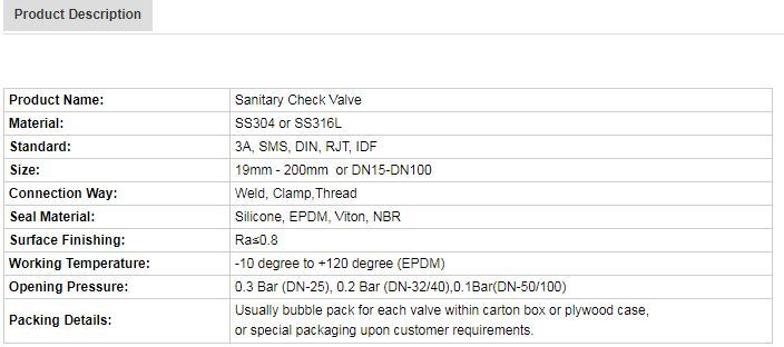 Clamp Type Middle Pressure Non-Return Valve Check Valve