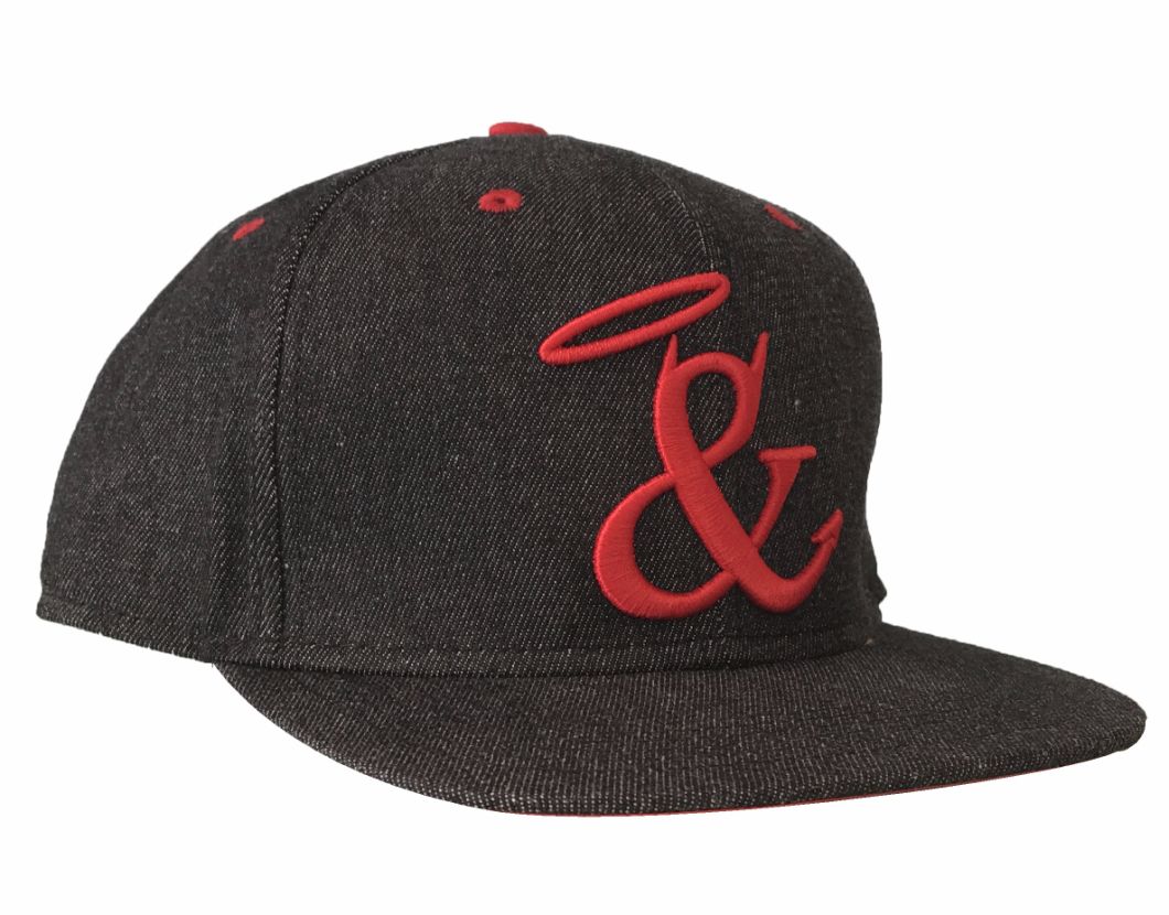 Custom Black Denim Material Red Embroidery Baseball Cap